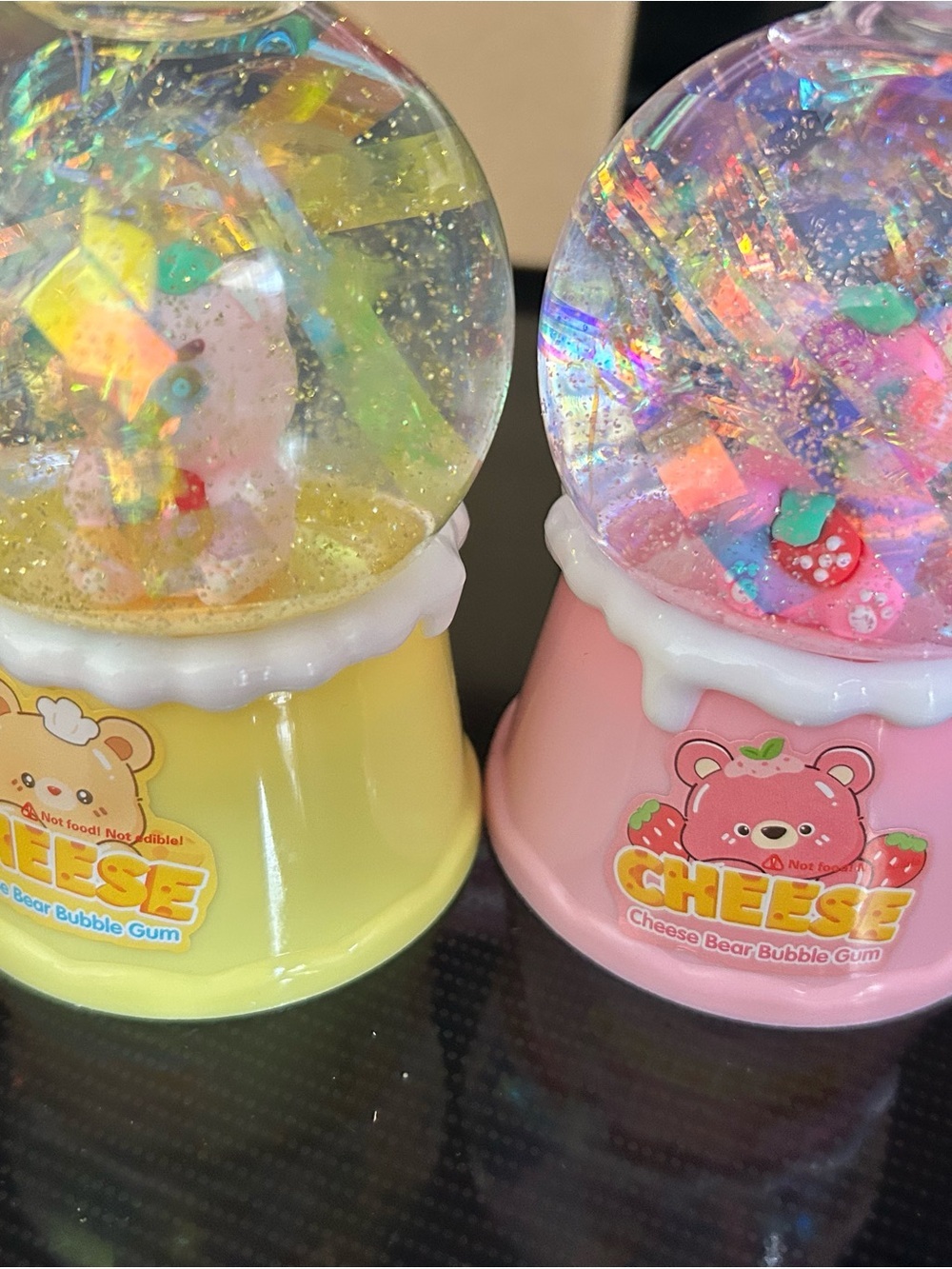 4-$100 SLIME Bear Bubble Gum Snow Globe Toy - Pink & Yellow